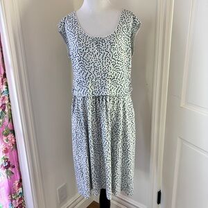 Boden Margot Jersey Knit Stretch Blue Polka Dot Cap Sleeve Dress